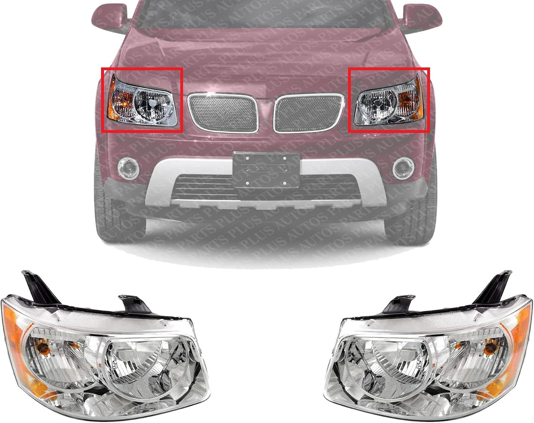 Set Of 2 Front Head Light Assembly Plastic Left Driver & Right Passenger Side Direct Replacement Compatible With 2006-2009 Pontiac Torrent GM2502284 GM2503284 15890727 15890728