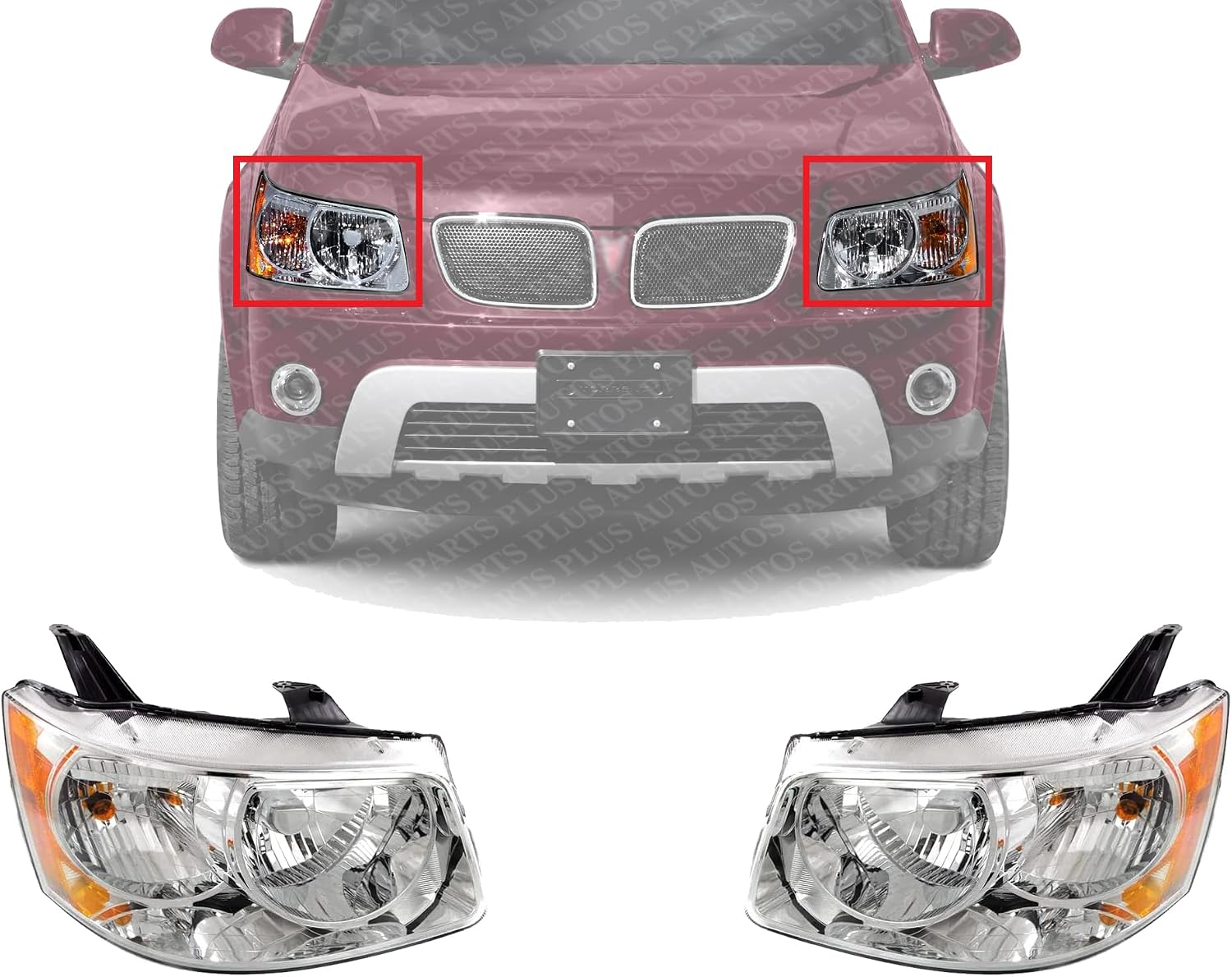 Set Of 2 Front Head Light Assembly Plastic Left Driver & Right Passenger Side Direct Replacement Compatible With 2006-2009 Pontiac Torrent GM2502284 GM2503284 15890727 15890728