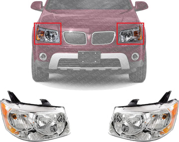 Set Of 2 Front Head Light Assembly Plastic Left Driver & Right Passenger Side Direct Replacement Compatible With 2006-2009 Pontiac Torrent GM2502284 GM2503284 15890727 15890728