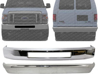 Front & Rear Bumper Face Bar Chrome Steel Direct Replacement Compatible With 2008-2014 Ford E-Series FO1002410 FO1102362 7C2Z17906F 8C2Z17757B
