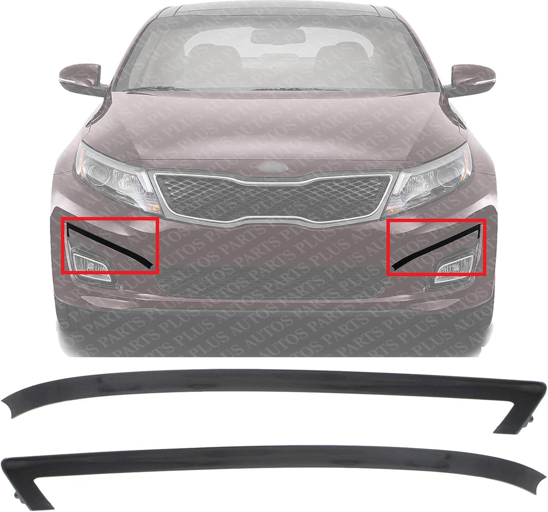 Set Of 2 Front Bumper Molding Primed Right Passenger & Left Driver Side Direct Replacement Compatible With 2014-2015 Kia Optima KI1046104 KI1047104 865644C500 865634C500