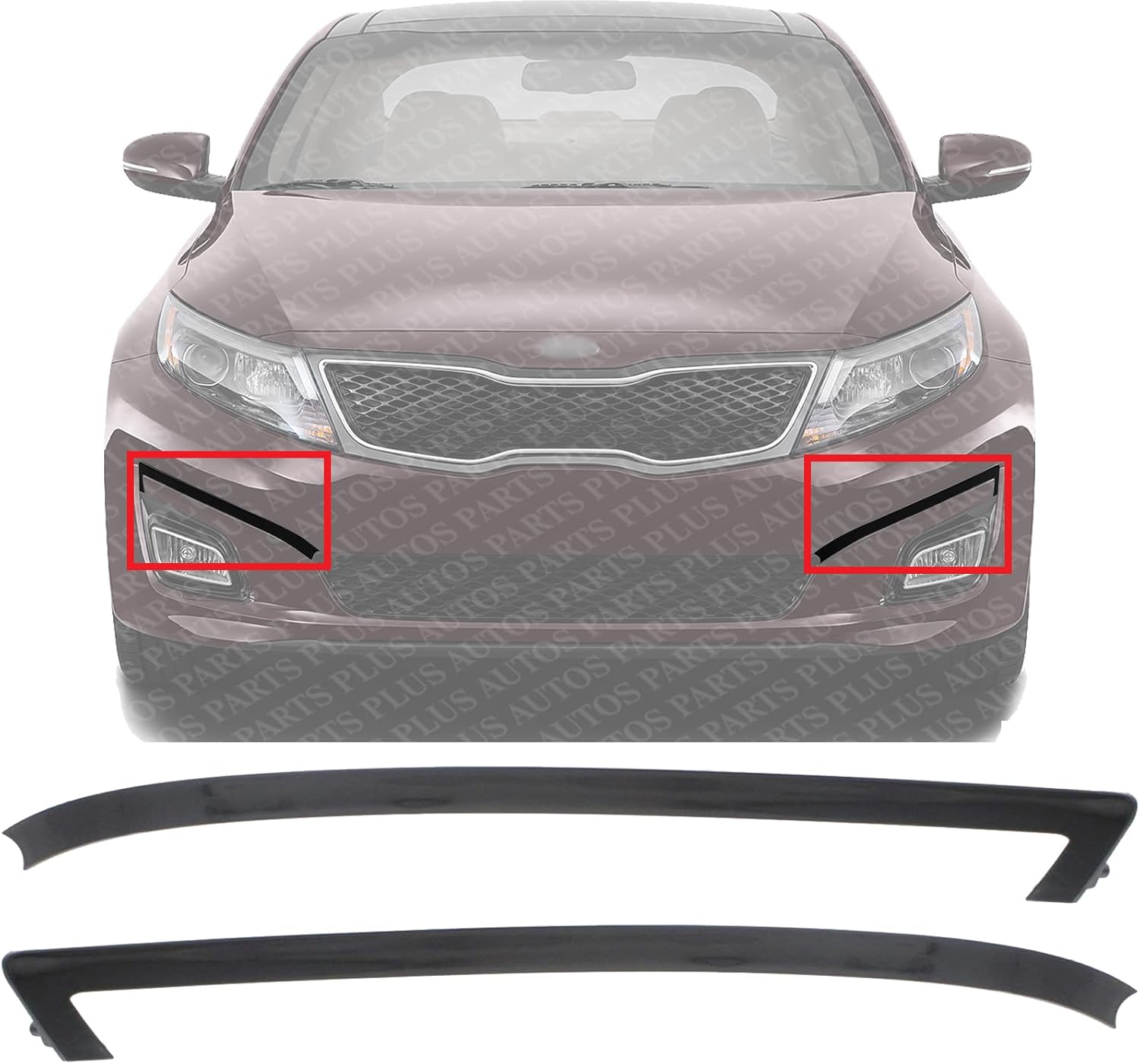 Set Of 2 Front Bumper Molding Primed Right Passenger & Left Driver Side Direct Replacement Compatible With 2014-2015 Kia Optima KI1046104 KI1047104 865644C500 865634C500