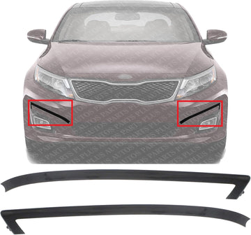Set Of 2 Front Bumper Molding Primed Right Passenger & Left Driver Side Direct Replacement Compatible With 2014-2015 Kia Optima KI1046104 KI1047104 865644C500 865634C500