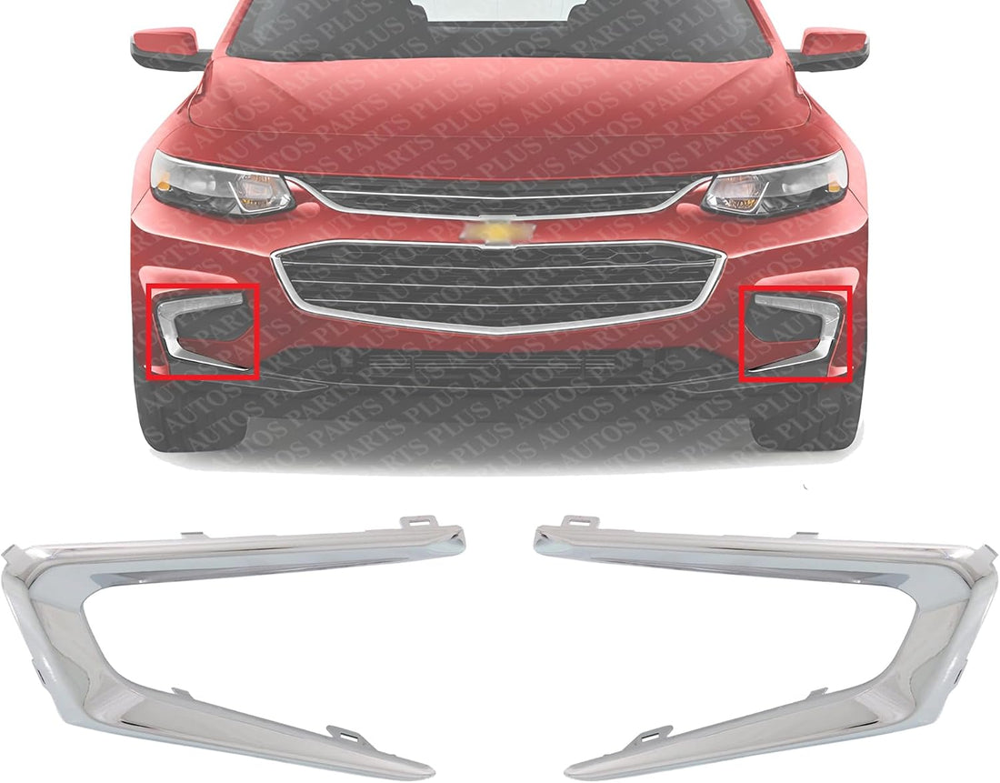Set Of 2 Front Bumper Molding Chrome Plastic Left Driver & Right Passenger Side Direct Replacement Compatible With 2016-2018 Chevrolet Malibu GM1039196 GM1038196