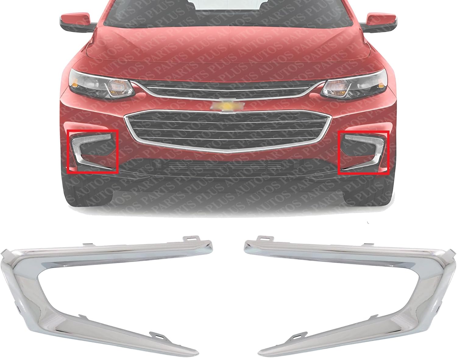 Set Of 2 Front Bumper Molding Chrome Plastic Left Driver & Right Passenger Side Direct Replacement Compatible With 2016-2018 Chevrolet Malibu GM1039196 GM1038196