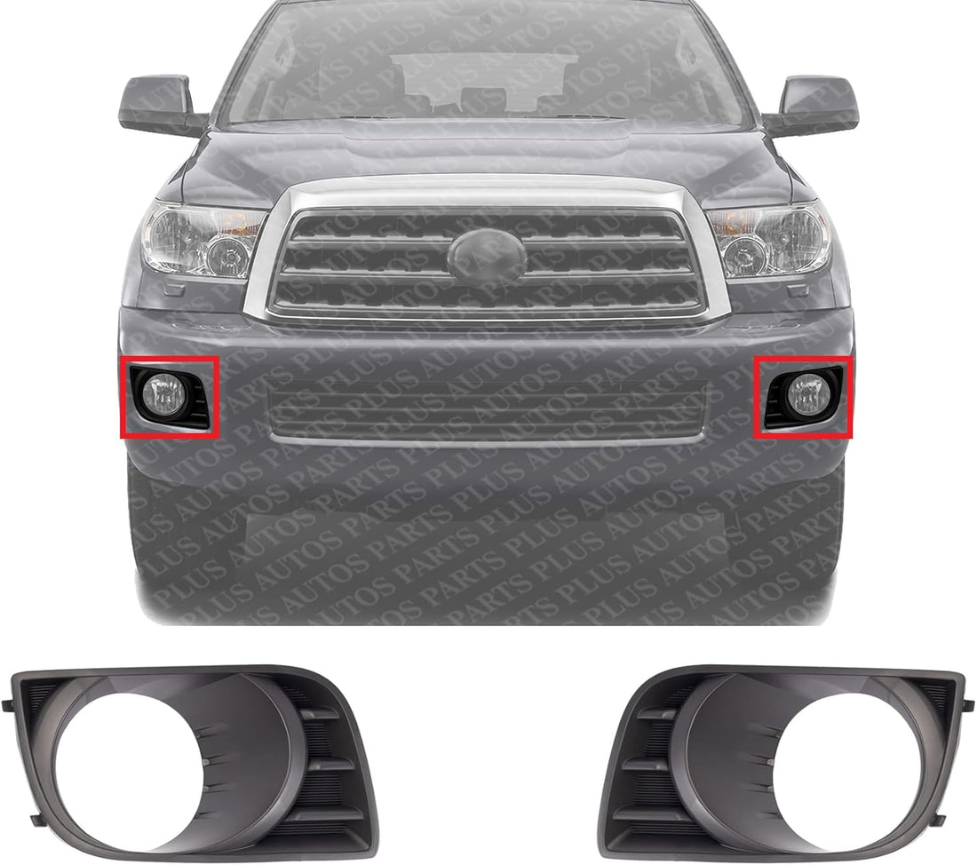 Set Of 2 Front Fog Light Molding Primed Left Driver & Right Passenger Side Direct Replacement Compatible With 2008-2017 Toyota Sequoia TO1039157 TO1038157 814810C021 814820C021