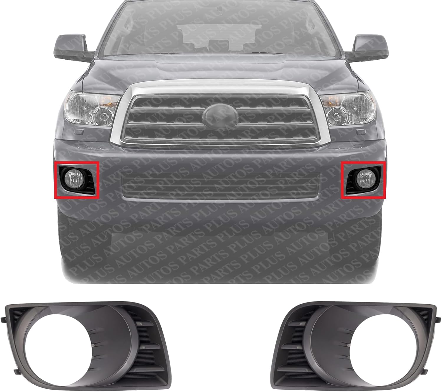 Set Of 2 Front Fog Light Molding Primed Left Driver & Right Passenger Side Direct Replacement Compatible With 2008-2017 Toyota Sequoia TO1039157 TO1038157 814810C021 814820C021