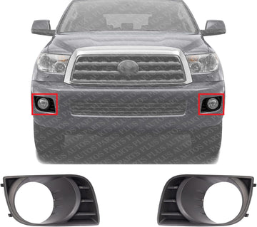 Set Of 2 Front Fog Light Molding Primed Left Driver & Right Passenger Side Direct Replacement Compatible With 2008-2017 Toyota Sequoia TO1039157 TO1038157 814810C021 814820C021