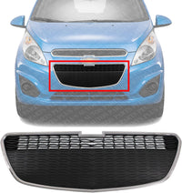 Front Bumper Lower Grille Chrome Shell & Primed Insert Without Fog Holes Direct Replacement Compatible With 2013-2015 Chevrolet Spark GM1200656 95078756