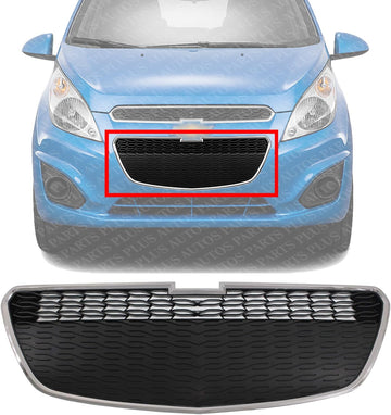 Front Bumper Lower Grille Chrome Shell & Primed Insert Without Fog Holes Direct Replacement Compatible With 2013-2015 Chevrolet Spark GM1200656 95078756