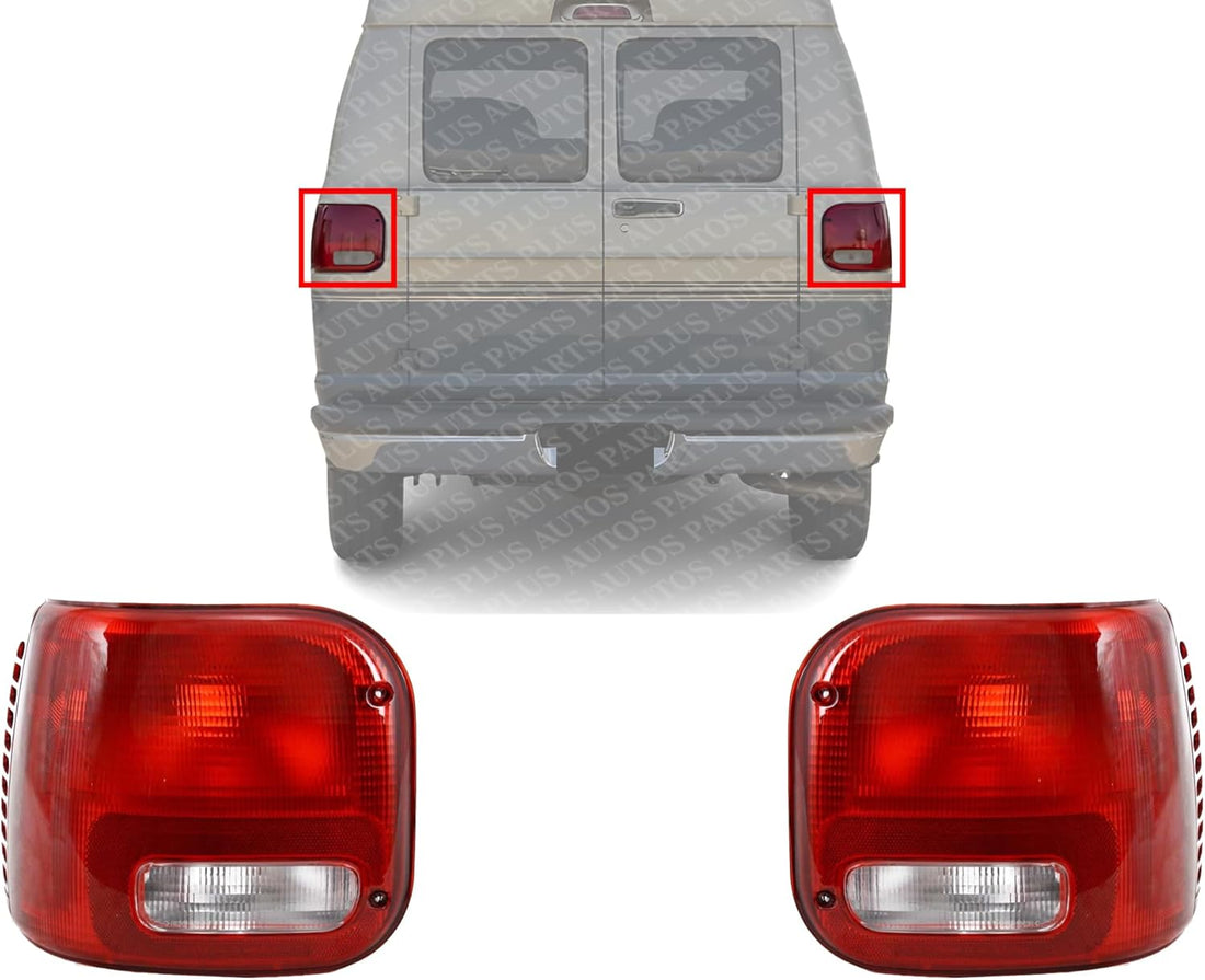 Set Of 2 Tail Light Lens And Housing Right Passenger & Left Driver Side Direct Replacement Compatible With 1994-2003 Dodge Full Size Van CH2801142 CH2800142 4882684 4882685