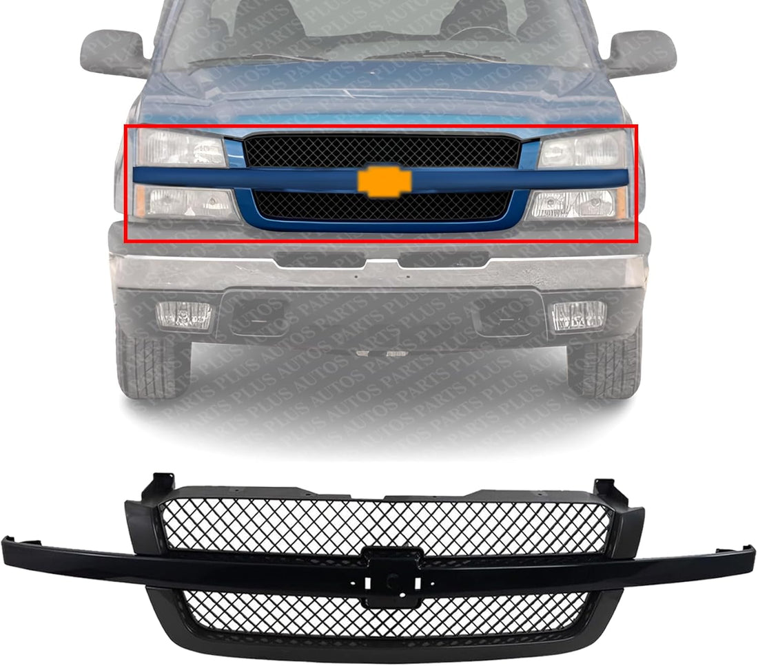 Front Grille Primed Shell & Center Bar With Gray Insert Direct Replacement Compatible With 2003-2007 Chevrolet Silverado 1500 GM1200557 19168630