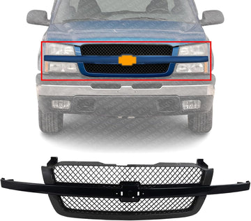 Front Grille Primed Shell & Center Bar With Gray Insert Direct Replacement Compatible With 2003-2007 Chevrolet Silverado 1500 GM1200557 19168630