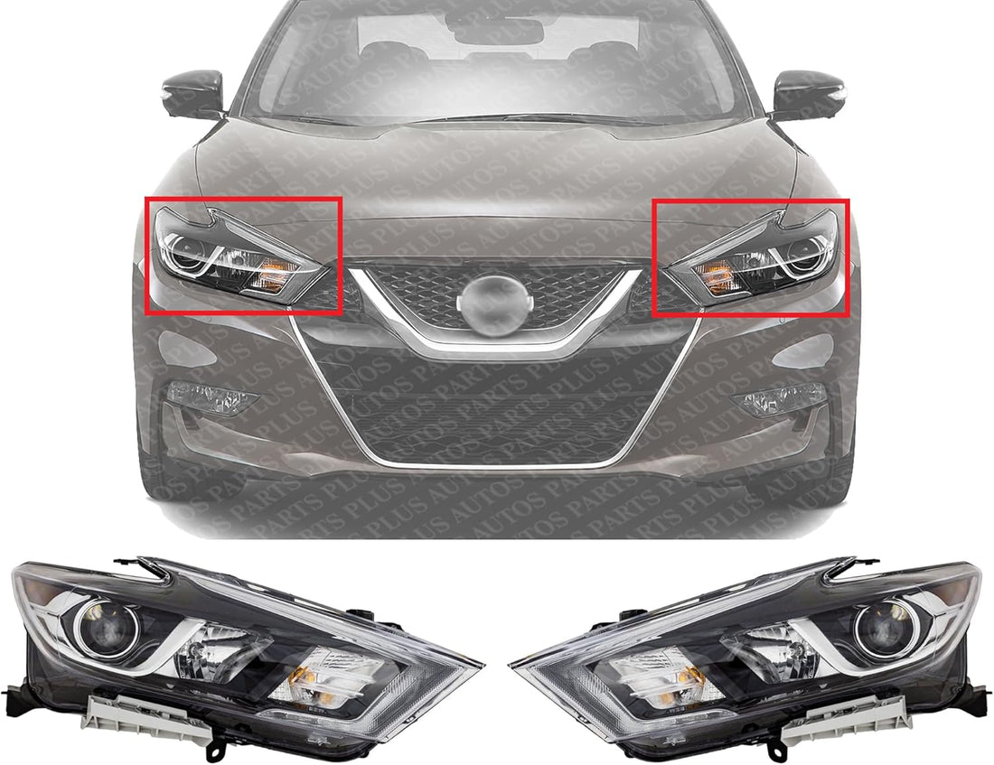 Set Of 2 Front Head Light Assembly Plastic Left Driver & Right Passenger Side Direct Replacement Compatible With 2016-2018 Nissan Maxima NI2503235 NI2502235 260104RF9B 260104RF0B