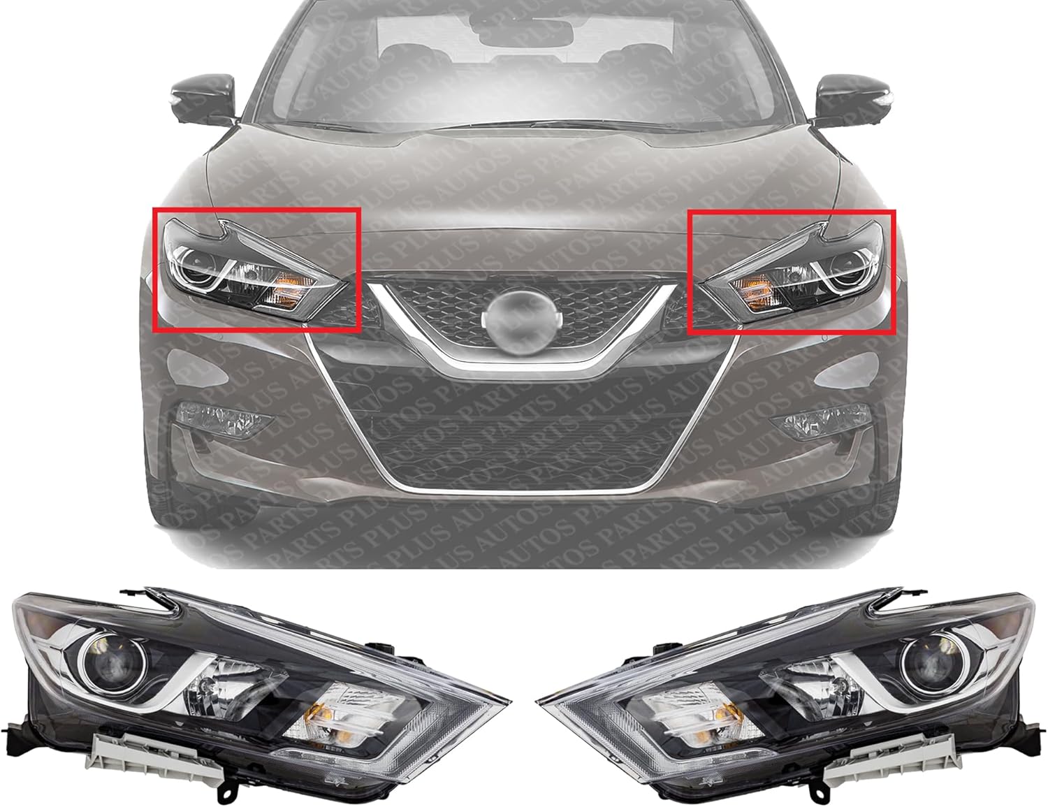 Set Of 2 Front Head Light Assembly Plastic Left Driver & Right Passenger Side Direct Replacement Compatible With 2016-2018 Nissan Maxima NI2503235 NI2502235 260104RF9B 260104RF0B