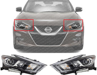 Set Of 2 Front Head Light Assembly Plastic Left Driver & Right Passenger Side Direct Replacement Compatible With 2016-2018 Nissan Maxima NI2503235 NI2502235 260104RF9B 260104RF0B