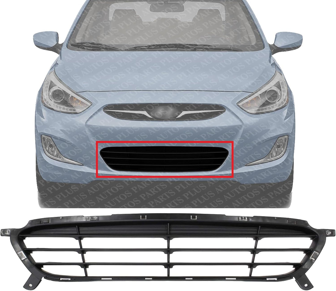 Front Bumper Grille Primed Plastic Direct Replacement Compatible With 2012-2014 Hyundai Accent HY1036116 865611R000