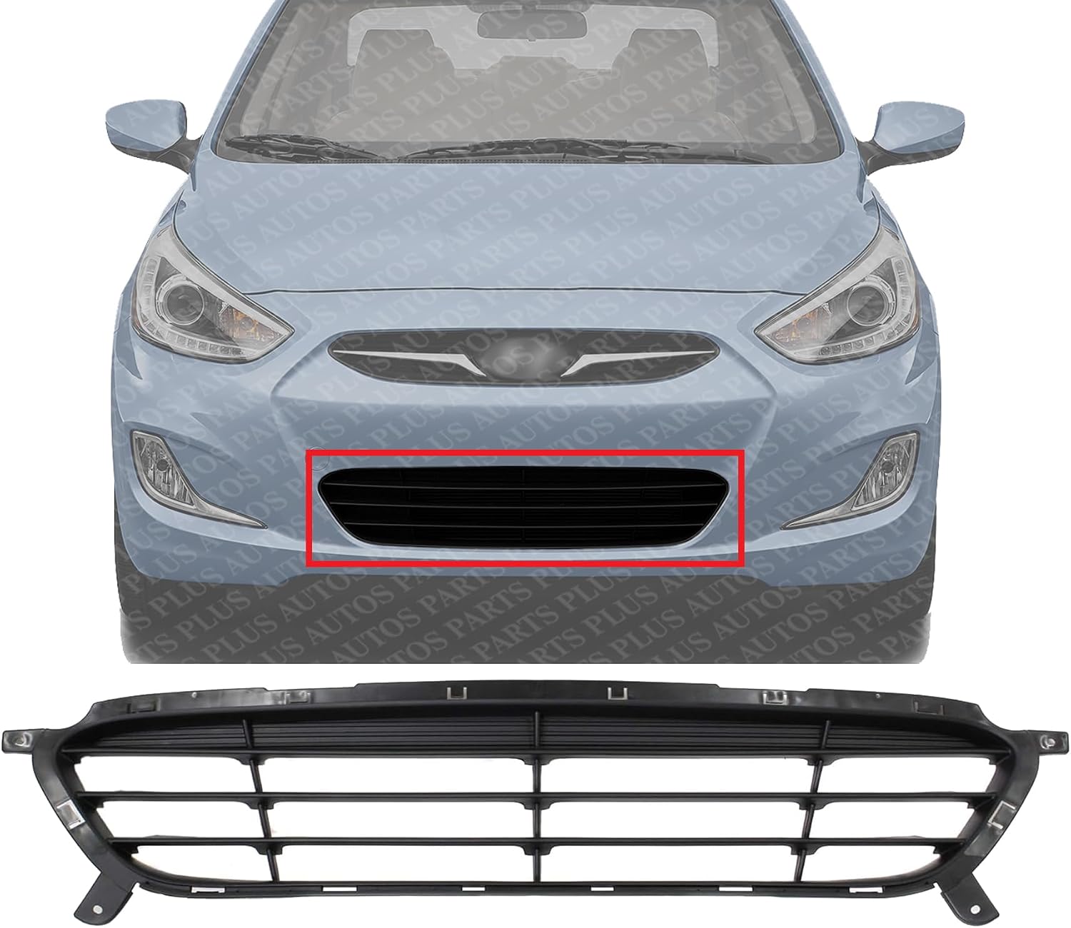 Front Bumper Grille Primed Plastic Direct Replacement Compatible With 2012-2014 Hyundai Accent HY1036116 865611R000