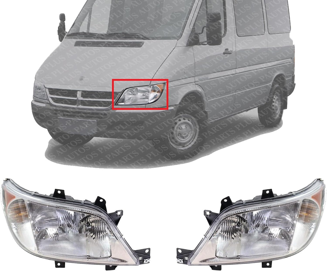 Set Of 2 Front Head Light Assembly Halogen Right Passenger & Left Driver Side Direct Replacement Compatible With 2003-2006 Dodge Sprinter / 2002-2006 Freightliner 2500 3500 CH2503172