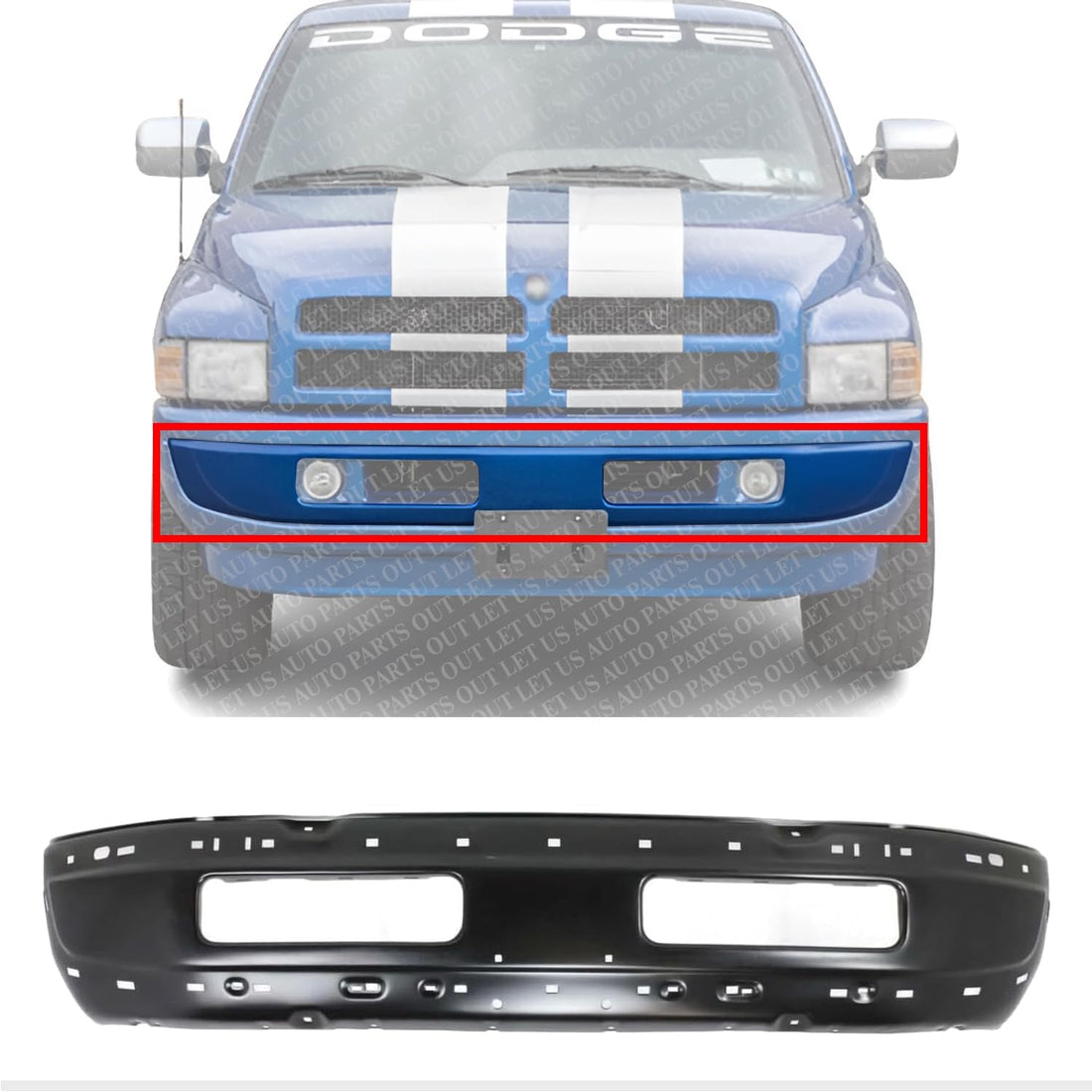 Front Bumper Face Bar Primed Steel Direct Replacement Compatible With 1994-2001 Dodge Ram 1500/1994-2002 2500 3500 CH1002173 CH1002259 5DY06PSJ 5011476AD