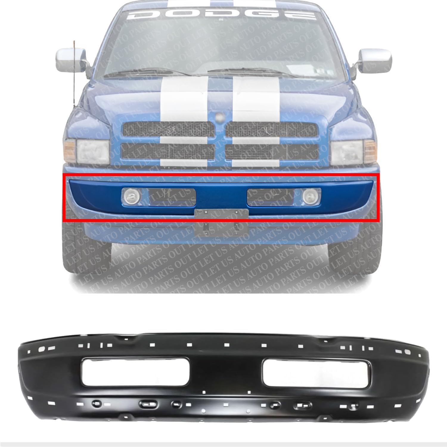 Front Bumper Face Bar Primed Steel Direct Replacement Compatible With 1994-2001 Dodge Ram 1500/1994-2002 2500 3500 CH1002173 CH1002259 5DY06PSJ 5011476AD