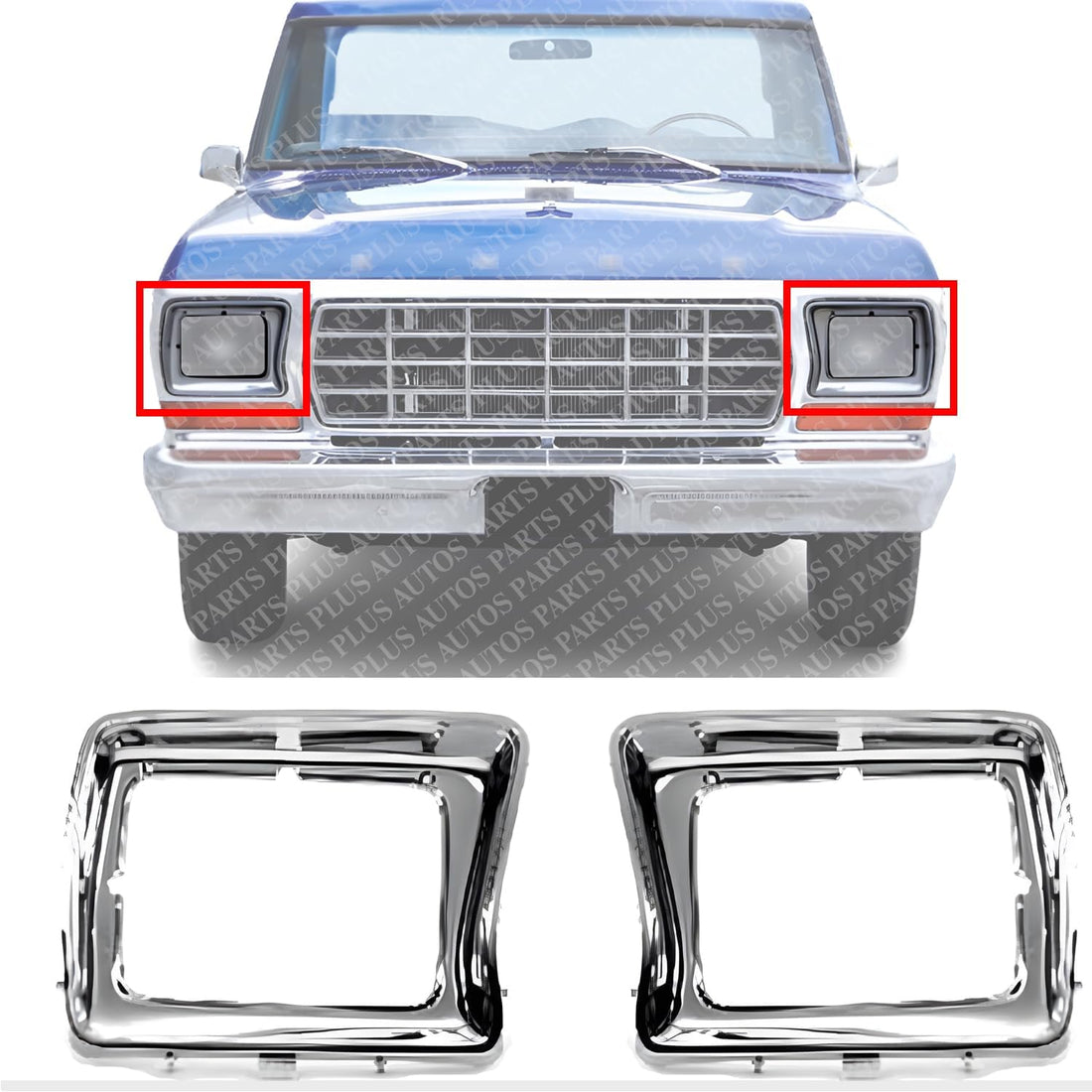 Set Of 2 Front Head Light Door Bezel Chrome Left Driver & Right Passenger Side Direct Replacement Compatible With 1978-1979 Ford F- Series FO2513115 FO2512114 D8TZ13064E D8TZ13064F