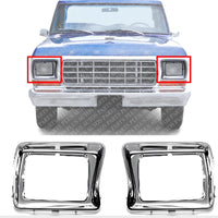 Set Of 2 Front Head Light Door Bezel Chrome Left Driver & Right Passenger Side Direct Replacement Compatible With 1978-1979 Ford F- Series FO2513115 FO2512114 D8TZ13064E D8TZ13064F
