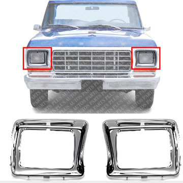 Set Of 2 Front Head Light Door Bezel Chrome Left Driver & Right Passenger Side Direct Replacement Compatible With 1978-1979 Ford F- Series FO2513115 FO2512114 D8TZ13064E D8TZ13064F