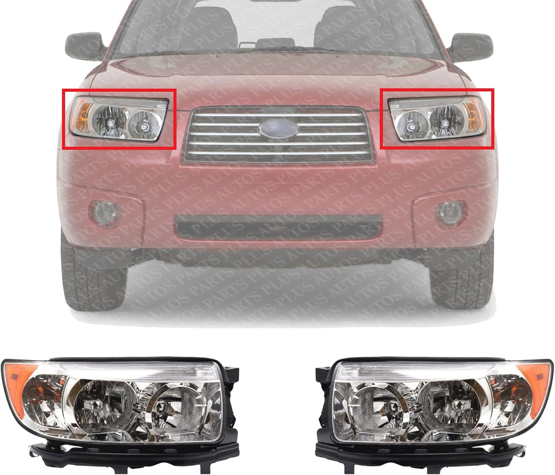 Set Of 2 Front Head Light Assembly Halogen Right Passenger & Left Driver Side Direct Replacement Compatible With 2006-2008 Subaru Forester SU2502119 SU2503119 84001SA471 84001SA461
