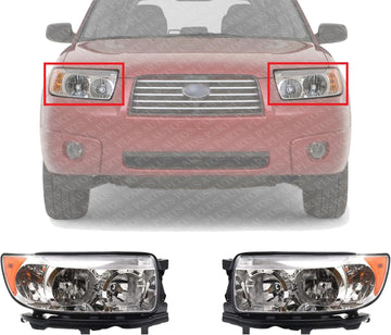 Set Of 2 Front Head Light Assembly Halogen Right Passenger & Left Driver Side Direct Replacement Compatible With 2006-2008 Subaru Forester SU2502119 SU2503119 84001SA471 84001SA461