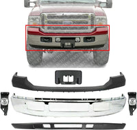 Front Bumper Chrome + Upper Cover + Lower Valance Panel + License Plate Bracket + Fog Lights Left & Right Side Direct Replacement Compatible With Ford F-Series Super Duty 2005-2007