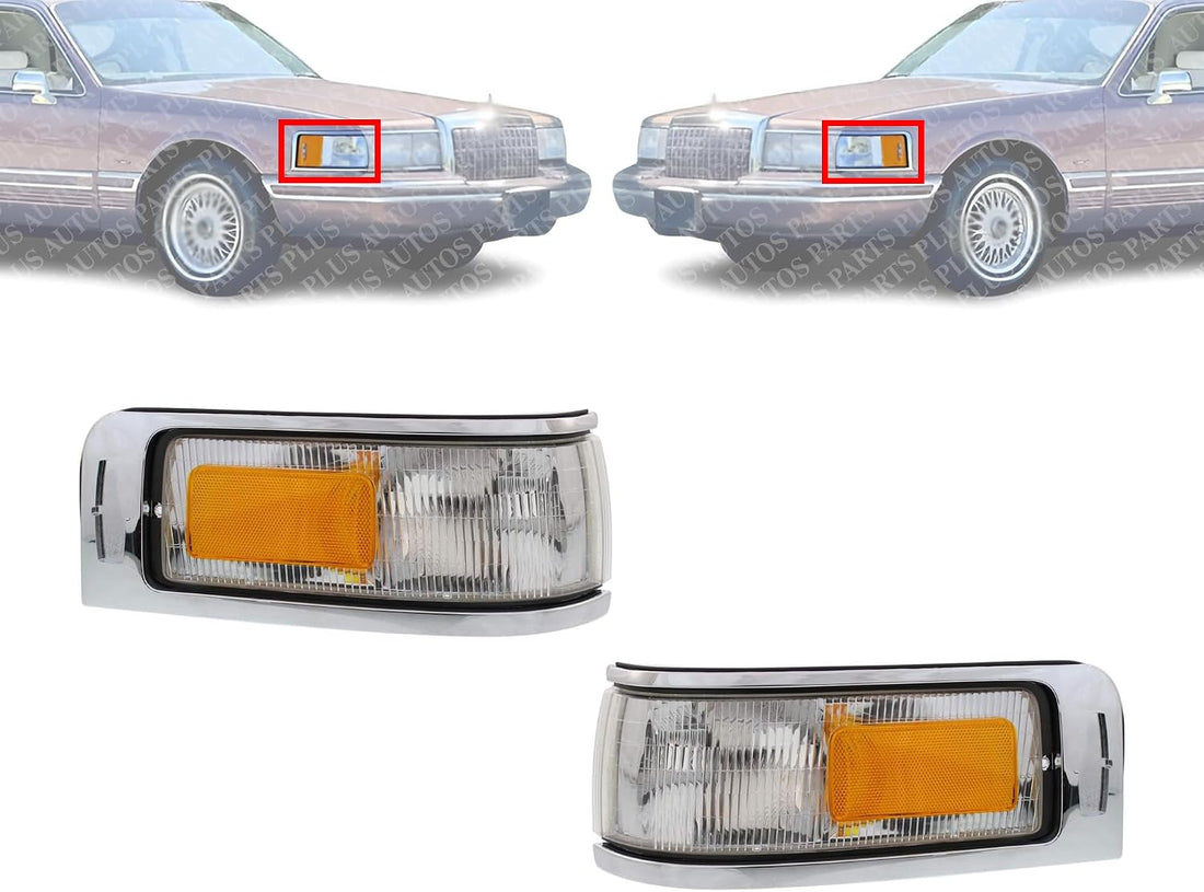 Set Of 2 Front Corner Light Lens And Housing Right Passenger & Left Driver Side Direct Replacement Compatible With 1995-1997 Lincoln Town Car FO2551132 FO2550132 F5VY15A201A