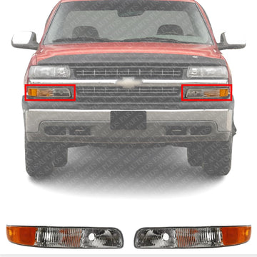 Front Park Light Left Driver & Right Passenger Side Direct Replacement Compatible With 1999-2002 Chevrolet Silverado / 2000-2006 Tahoe GM2520173 GM2521173 15199559 15199558