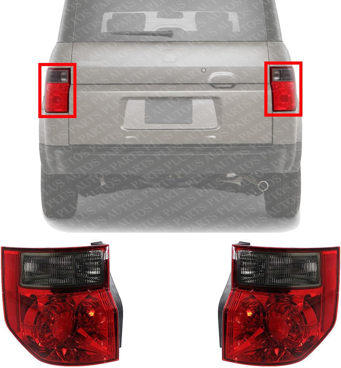 Set Of 2 Tail Light Lens And Housing Plastic Left Driver & Right Passenger Side Direct Replacement Compatible With 2003-2008 Honda Element HO2819125 HO2818125 33551SCVA01