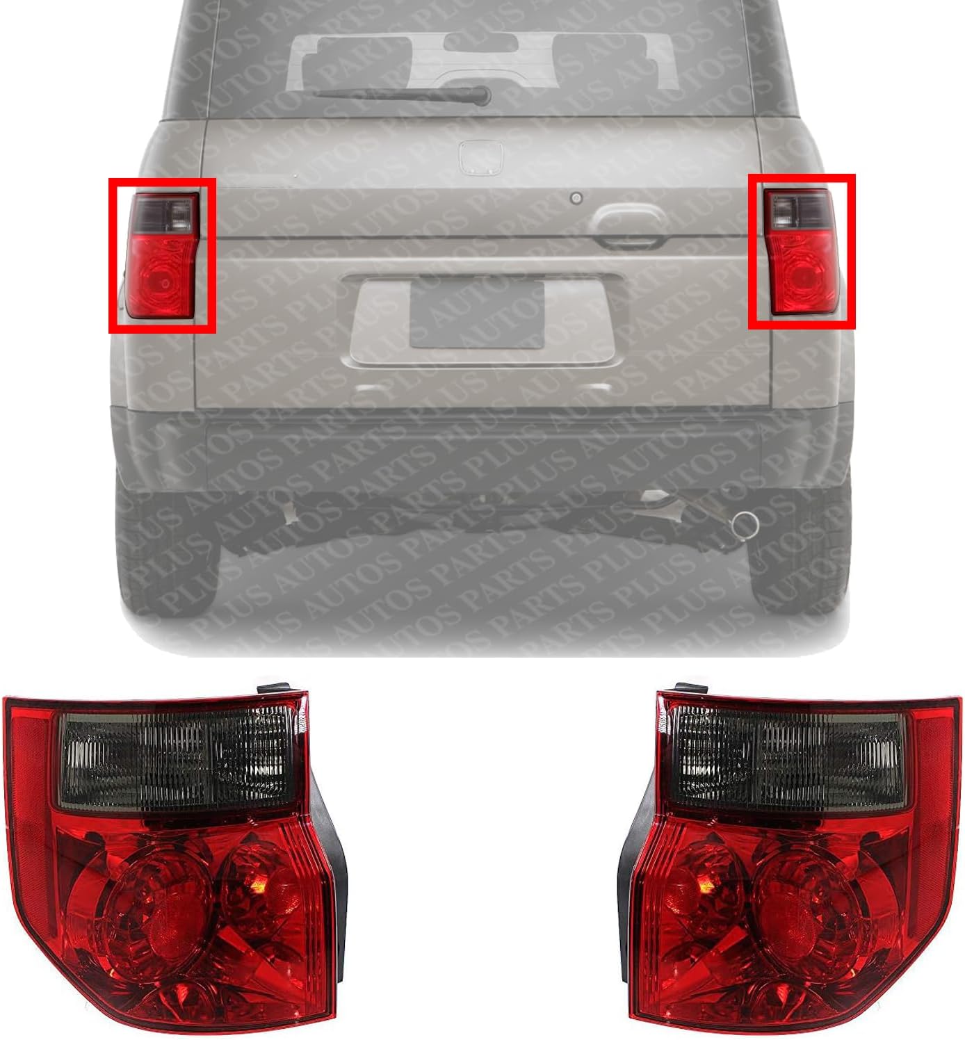 Set Of 2 Tail Light Lens And Housing Plastic Left Driver & Right Passenger Side Direct Replacement Compatible With 2003-2008 Honda Element HO2819125 HO2818125 33551SCVA01