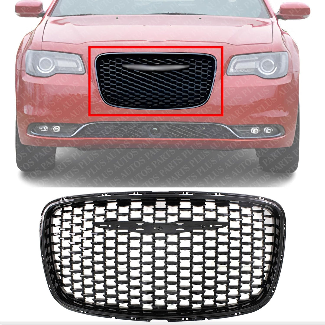 Front Grille Assembly Shiny Black Shell And Insert Direct Replacement Compatible With 2015-2022 Chrysler 300 CH1200393 5SW18DX8AE