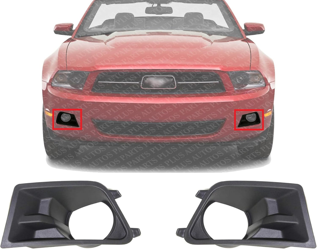 Set Of 2 Front Fog Light Molding Textured Plastic Left Driver & Right Passenger Side Direct Replacement Compatible With 2010-2012 Ford Mustang FO1039138 FO1038138