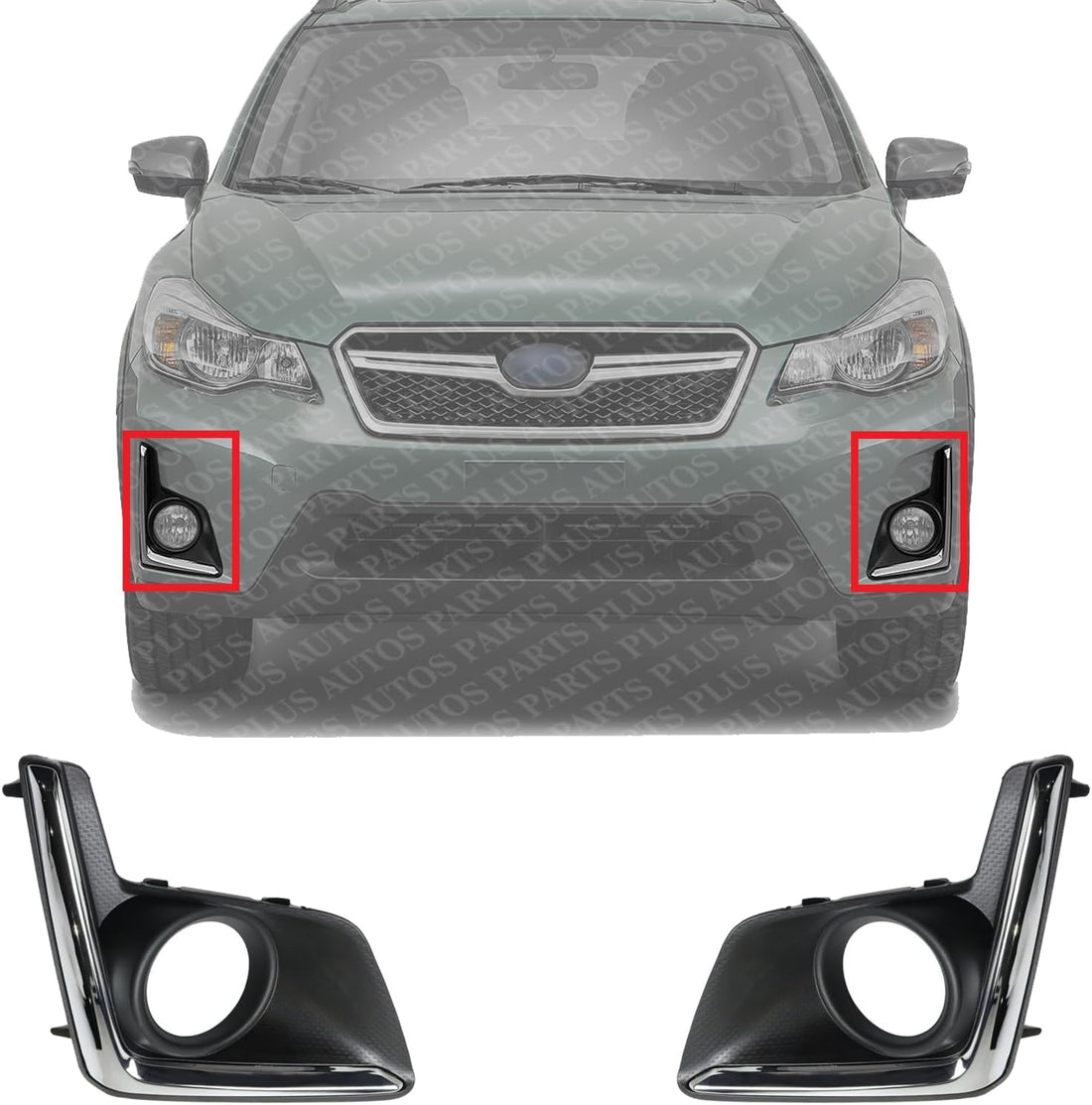 Set Of 2 Front Fog Light Molding Textured With Chrome Trim Left Driver & Right Passenger Side Direct Replacement Compatible With 2016-2017 Subaru Crosstrek SU1039112 SU1038112