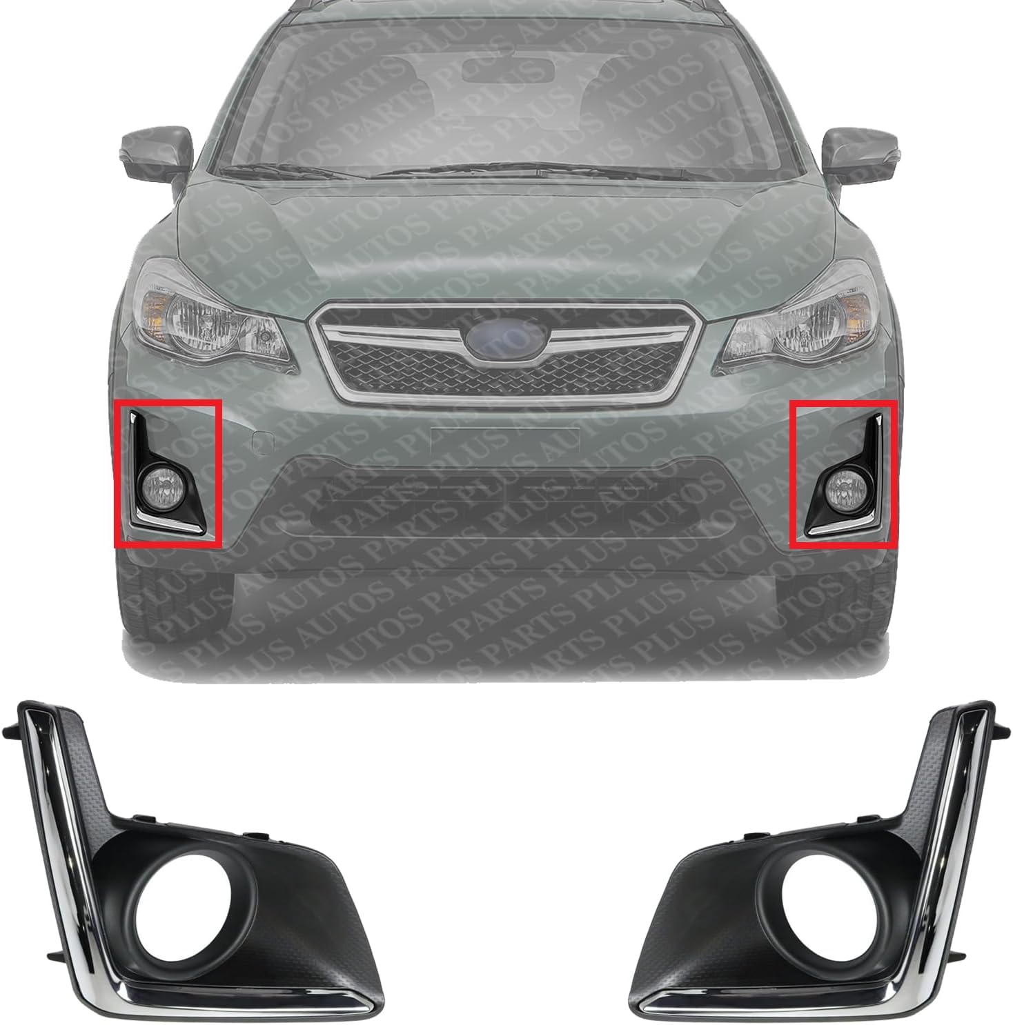 Set Of 2 Front Fog Light Molding Textured With Chrome Trim Left Driver & Right Passenger Side Direct Replacement Compatible With 2016-2017 Subaru Crosstrek SU1039112 SU1038112