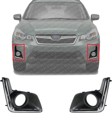 Set Of 2 Front Fog Light Molding Textured With Chrome Trim Left Driver & Right Passenger Side Direct Replacement Compatible With 2016-2017 Subaru Crosstrek SU1039112 SU1038112