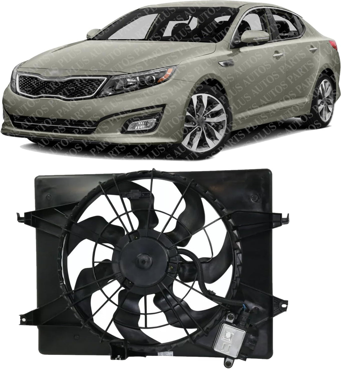 AUTOS PARTS PLUS Radiator Cooling Fan Assembly Direct Replacement Compatible With 2011-2015 Hyundai Sonata / 2014-2016 Kia Optima Hybrid 2.4L HY3115149 253804R500