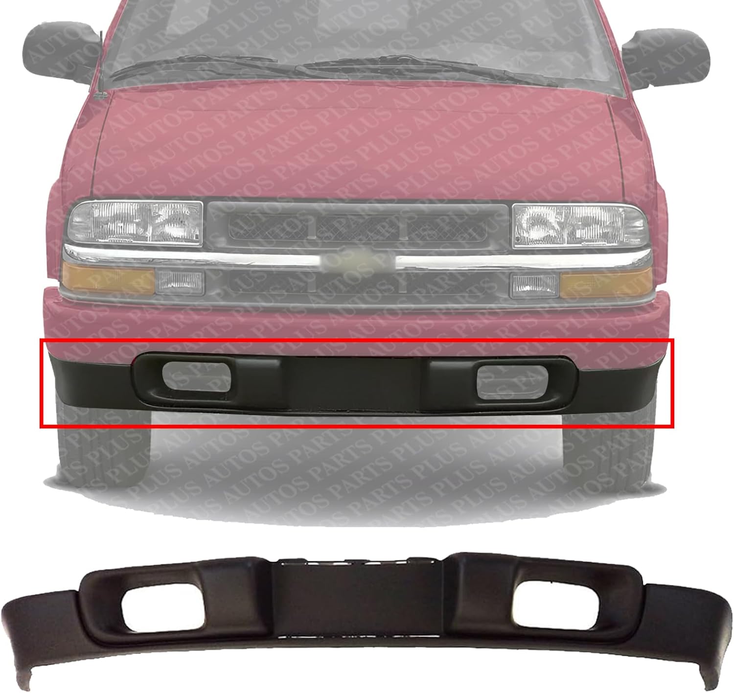 Front Bumper Lower Valance Air Deflector Textured With Fog Light Holes Direct Replacement Compatible With 1998-2004 Chevrolet S10 Pickup GM1092164 88967926