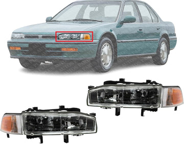 Set Of 2 Front Headlight Assembly With Corner Lamp Right Passenger & Left Driver Side Direct Replacement Compatible With 1992-1993 Honda Accord HO2503107 HO2502107 33100SM4A04