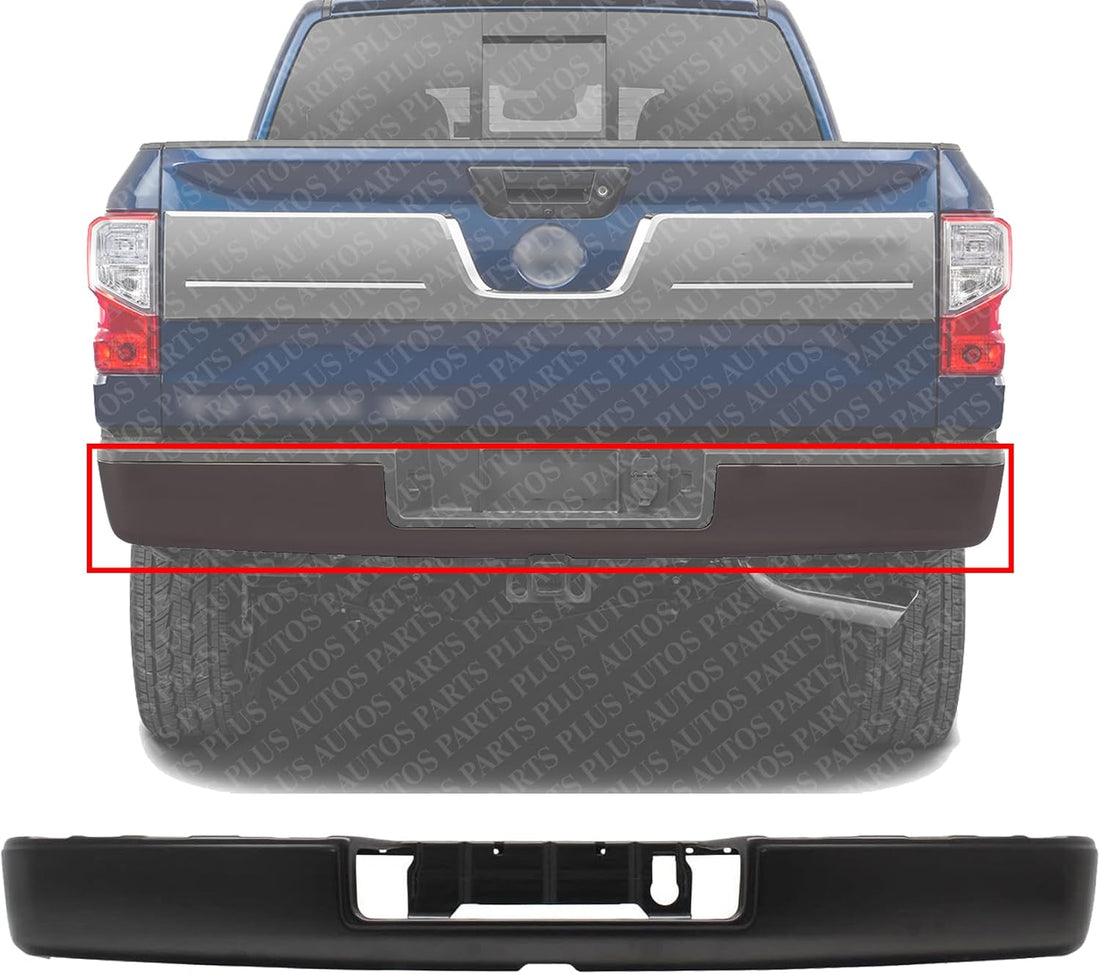 Rear Step Bumper Face Bar Primed Steel With Tow Hitch Direct Replacement Compatible With 2017-2019 Nissan Titan / 2016-2019 XD NI1102163 85030EZ50A