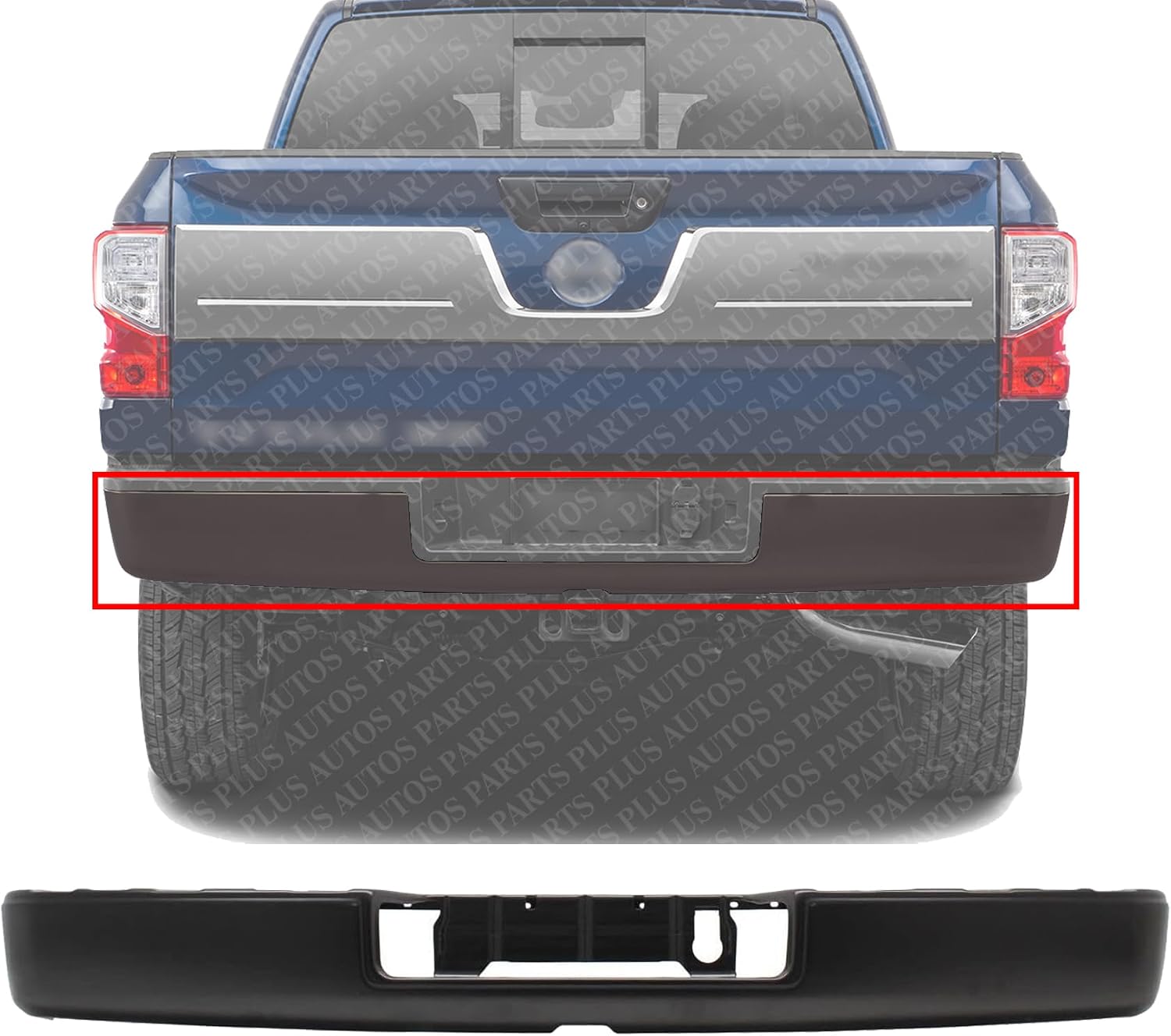 Rear Step Bumper Face Bar Primed Steel With Tow Hitch Direct Replacement Compatible With 2017-2019 Nissan Titan / 2016-2019 XD NI1102163 85030EZ50A