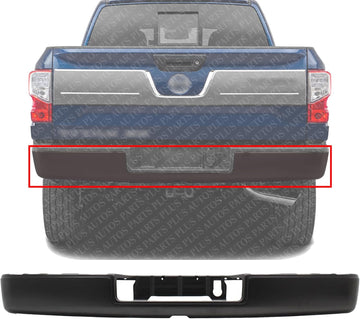 Rear Step Bumper Face Bar Primed Steel With Tow Hitch Direct Replacement Compatible With 2017-2019 Nissan Titan / 2016-2019 XD NI1102163 85030EZ50A