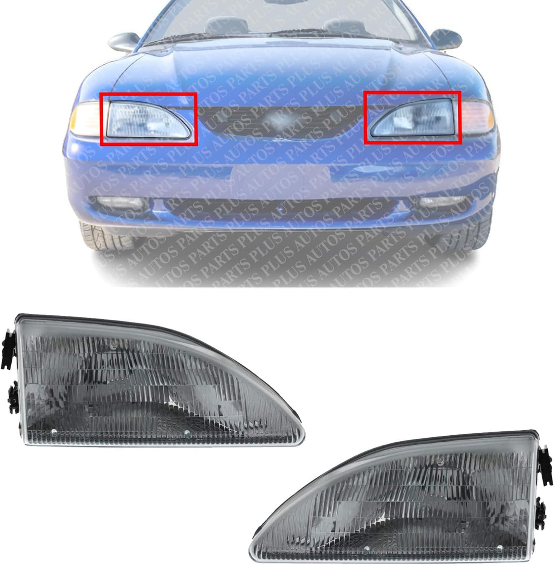 Set Of 2 Front Headlight Assembly Right Passenger & Left Driver Side Direct Replacement Compatible With 1994-1998 Ford Mustang FO2503130 FO2502130 F4ZZ13008E F4ZZ13008F