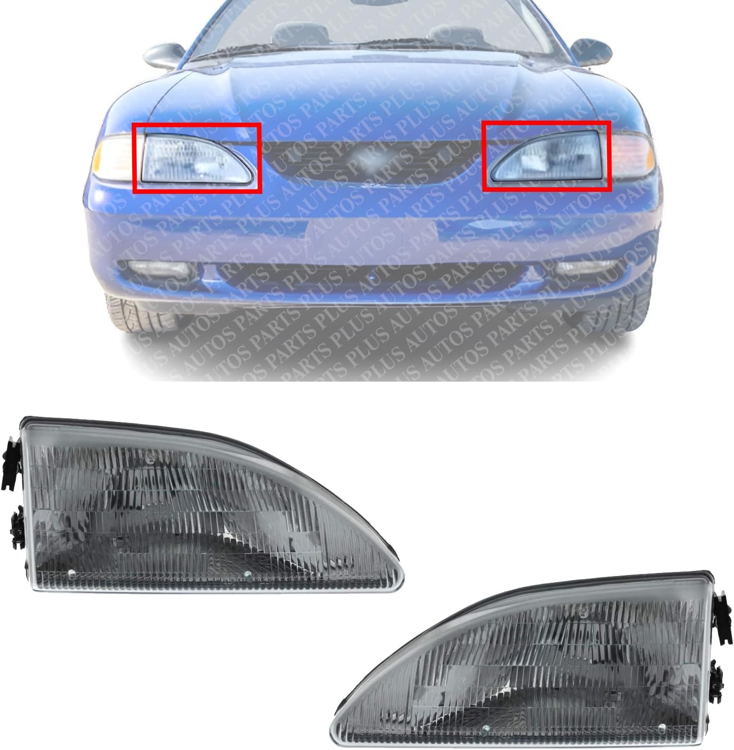 Set Of 2 Front Headlight Assembly Right Passenger & Left Driver Side Direct Replacement Compatible With 1994-1998 Ford Mustang FO2503130 FO2502130 F4ZZ13008E F4ZZ13008F