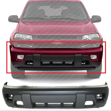Front Bumper Cover Top Primed & Bottom Textured With Fog Light Holes Direct Replacement Compatible With 2002-2007 Chevrolet Trailblazer GM1000639 88937047