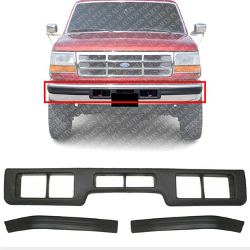 Front Bumper Center Molding + Side Pad Left Driver & Right Passenger Side Direct Replacement Compatible With 1992-1996 Ford Bronco/F-SERIES FO1057272 FO1058271 FO1059271 F3TZ17K833K